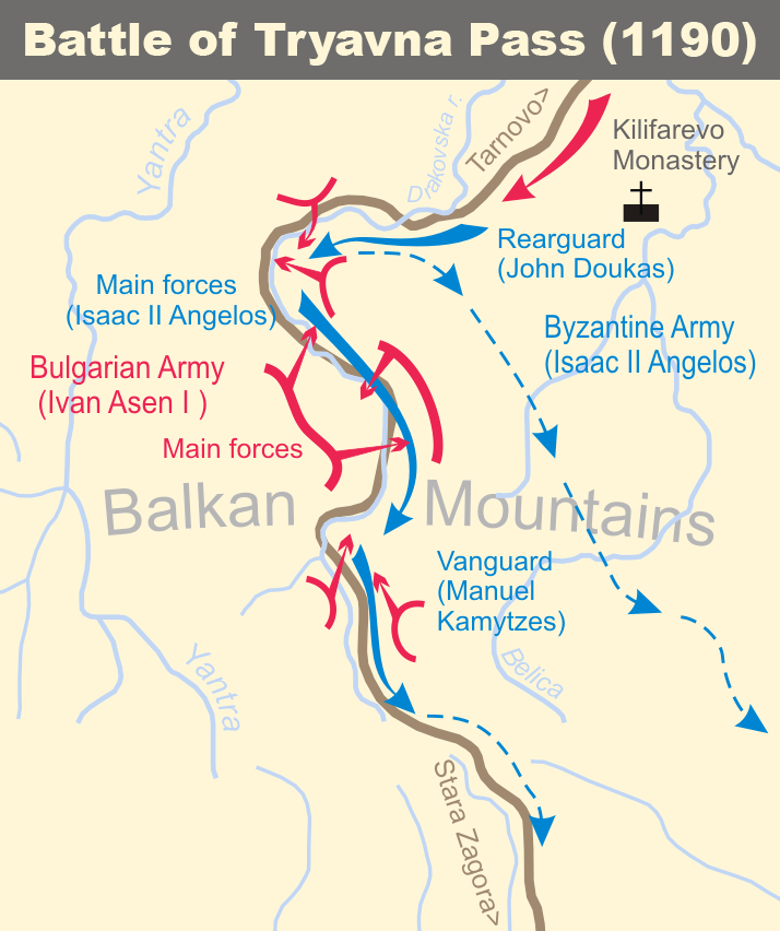 Conflict between Byzantine and Bulgarian forces near modern Tryavna.