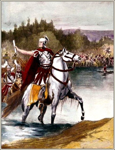 The crossing of the Rubicon River by Julius Caesar