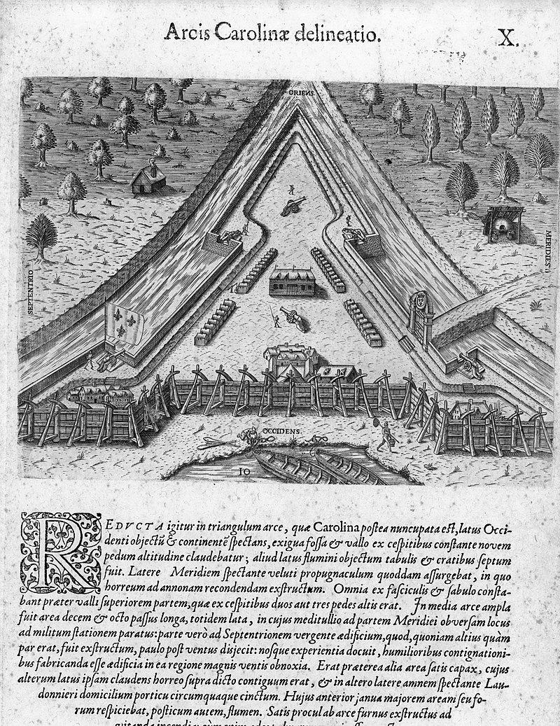 First permanent French colony established at Fort Caroline, Florida in the New World.