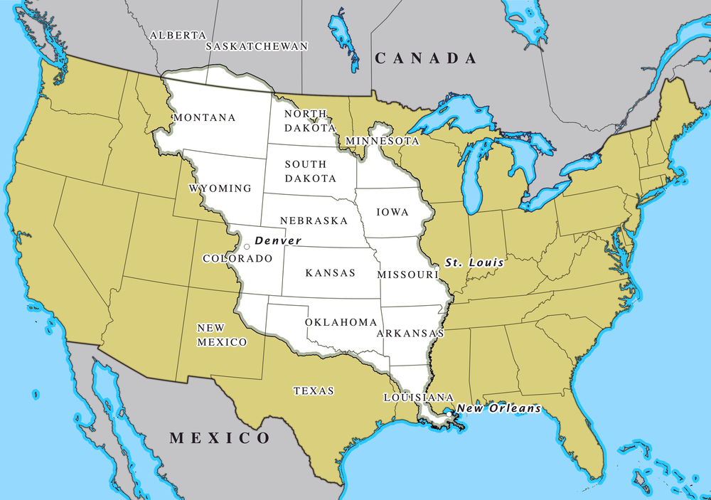 United States officially purchases the Louisiana Territory from France in the Louisiana Purchase agreement