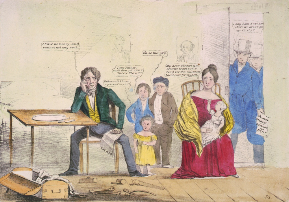 Financial crisis in 1837 caused by bank failures, unemployment, and economic depression.