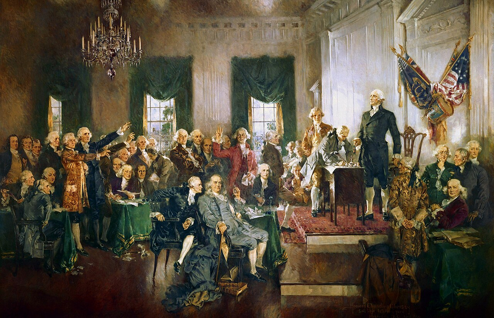 Delegates sign the Constitution at Philadelphia's Constitutional Convention.