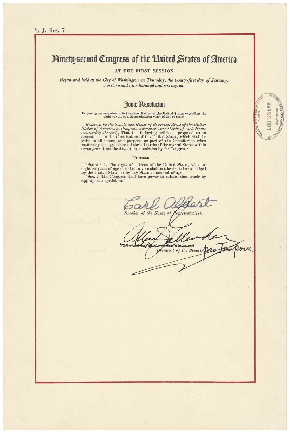 Voting age lowered to 18 via 26th Amendment for increased youth suffrage.