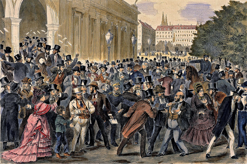 Severe financial crisis caused by over-speculation, bank failures, and economic downturn in 1873.