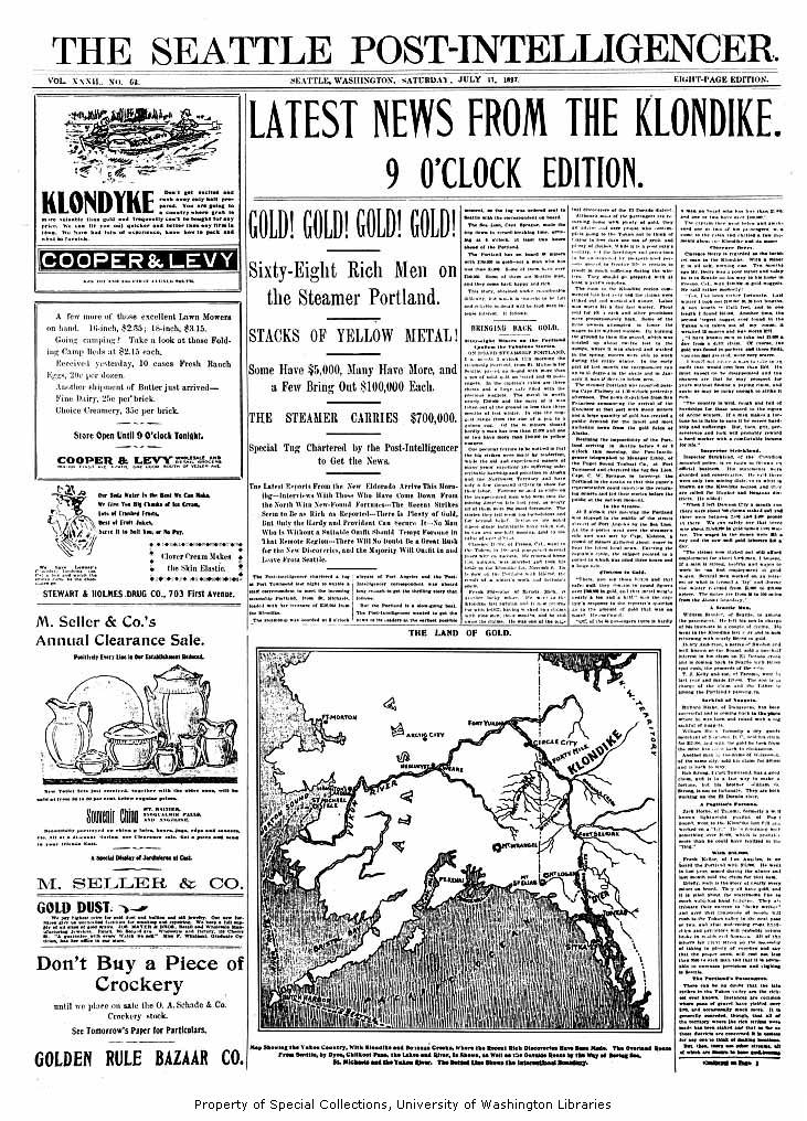 Late 19th-century gold rush in Yukon Territory, attracting prospectors seeking fortune in Klondike region.
