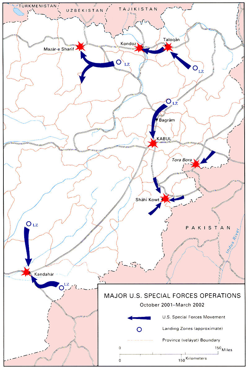 US invasion of Afghanistan begins with an air assault and covert ground operations