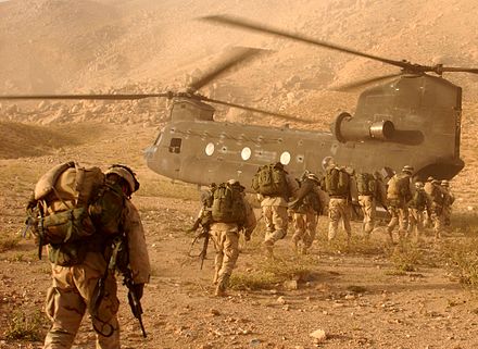Canadian troops in international intervention in Afghanistan post-9/11 attacks.