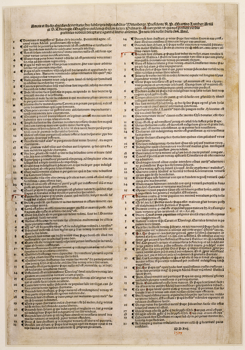 Martin Luther publishes Ninety-five Theses