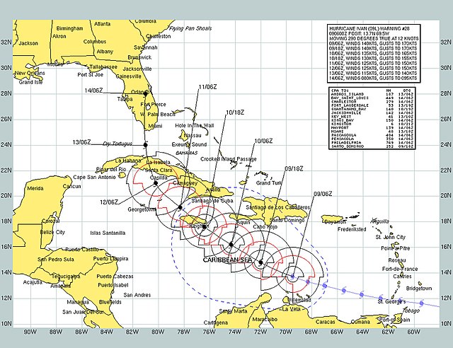 Impact of Hurricane Ivan in Jamaica: significant damage incurred.