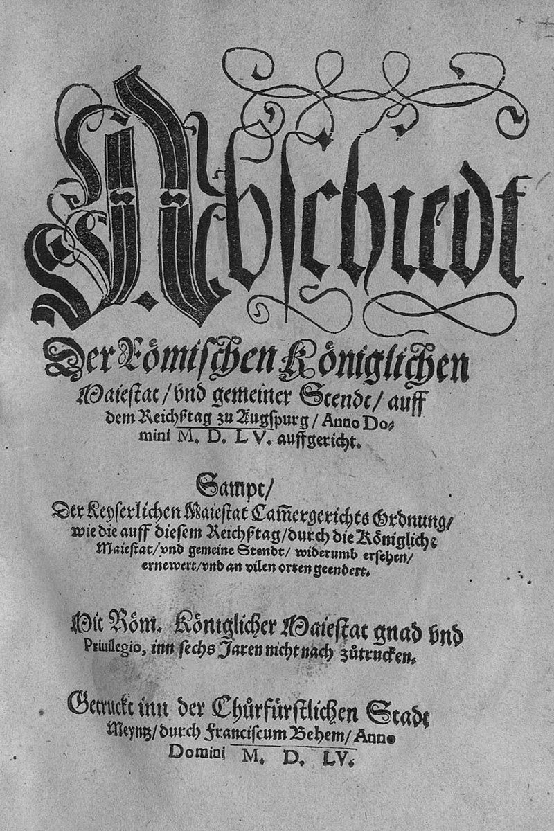 The Peace of Augsburg is signed, establishing religious tolerance between Catholicism and Lutheranism