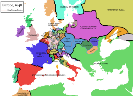 Peace treaty ends Thirty Years' War, establishes state sovereignty principles in Westphalia.