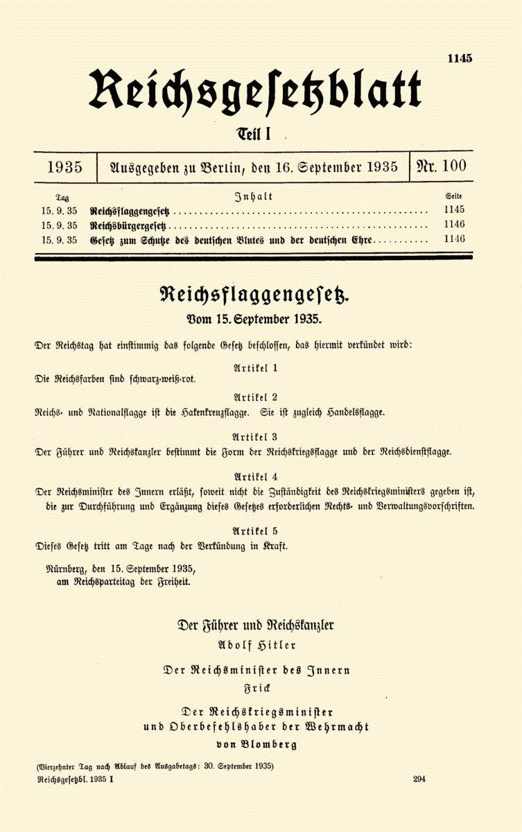 Adolf Hitler announces laws removing civil rights from Jews during Nazi regime.