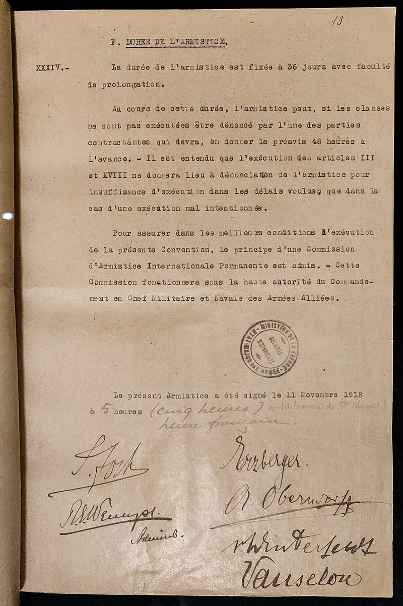 Germany agrees to concessions to secure armistice, marking the war's end.