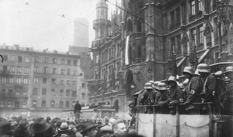 Adolf Hitler leads a Beer Hall Putsch in Munich to seize power.
