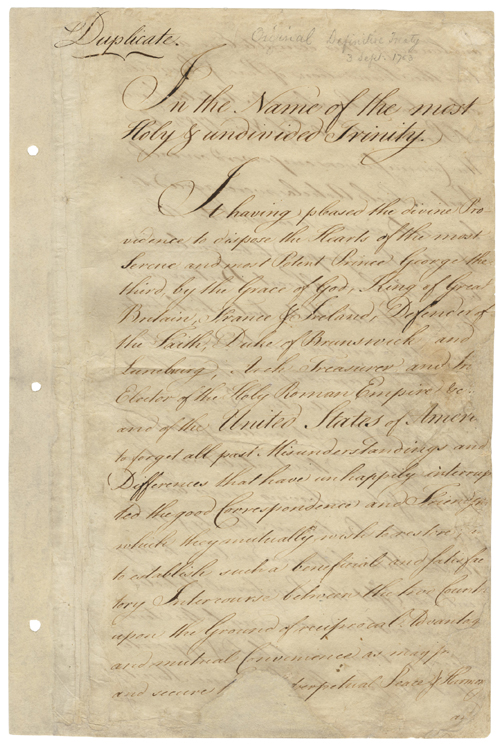Treaty of Paris ends American Revolutionary War, recognizes US independence in 1783.