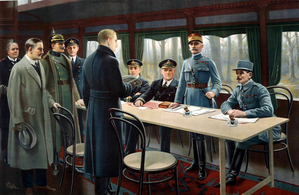 Armistice signing ends World War I, sparking UK celebrations.