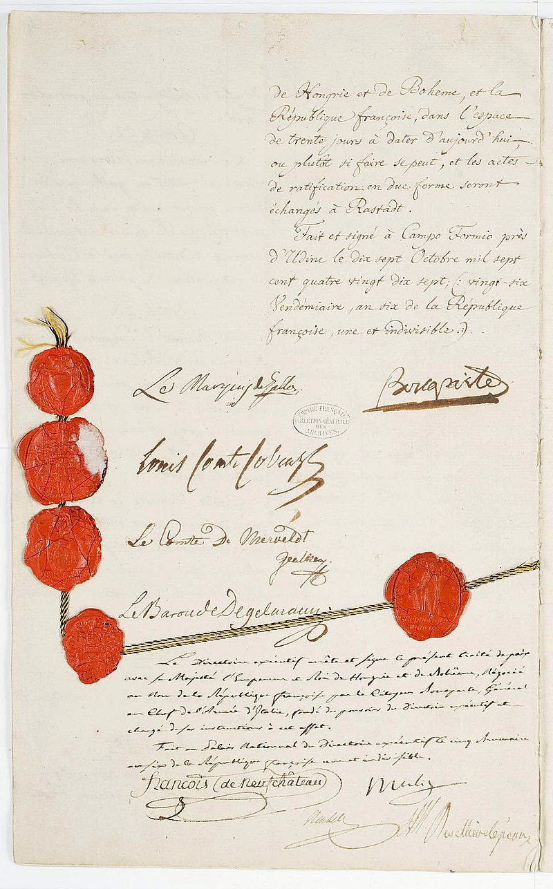 Treaty causing territorial changes between France and Austria in Campo Formio.