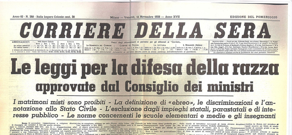 Mussolini's fascist government enforces discriminatory Italian Racial Laws targeting Jews within the nation.