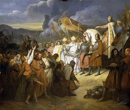 Lombard King Desiderius defeated by Franks led by Charlemagne in Battle of Pavia.