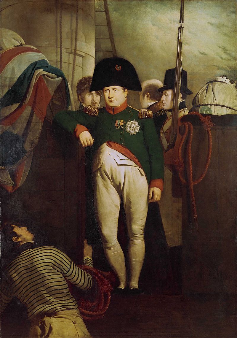 Napoleon's abdication leads to the downfall of the First French Empire and his reign.