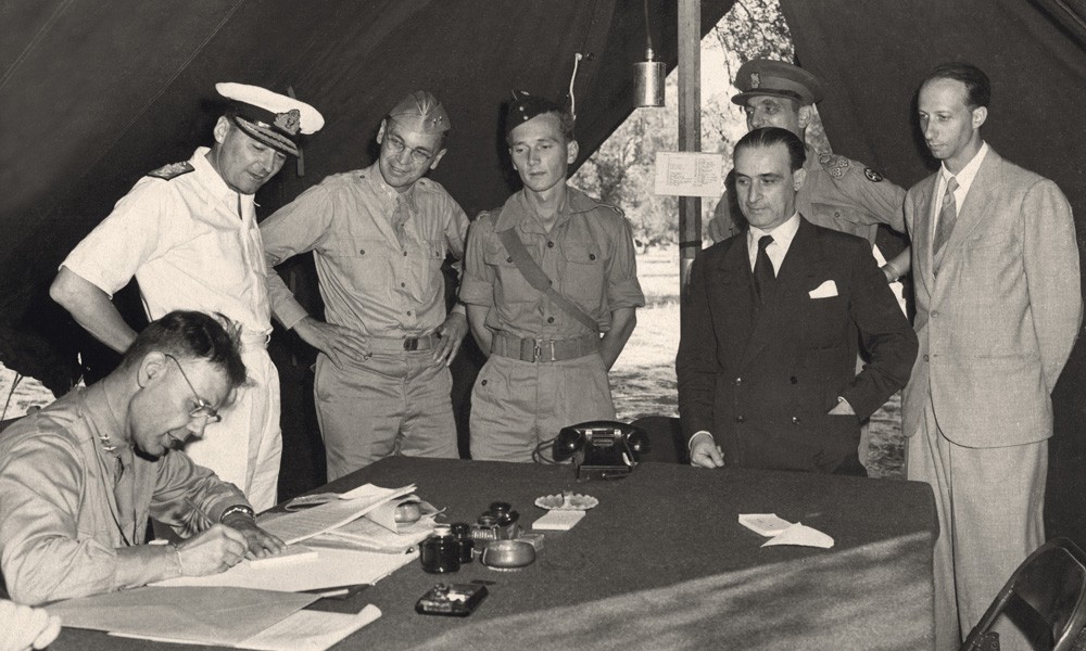 Italy changes allegiance during World War II, aligns with Allies against Axis powers.