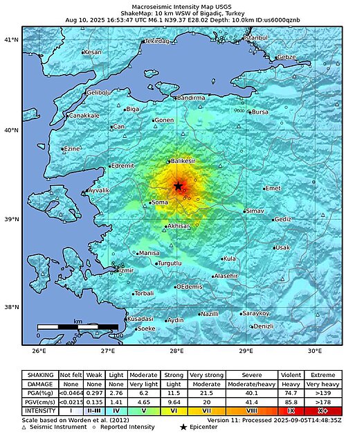 Magnitude 6.1 earthquake strikes Balıkesir province