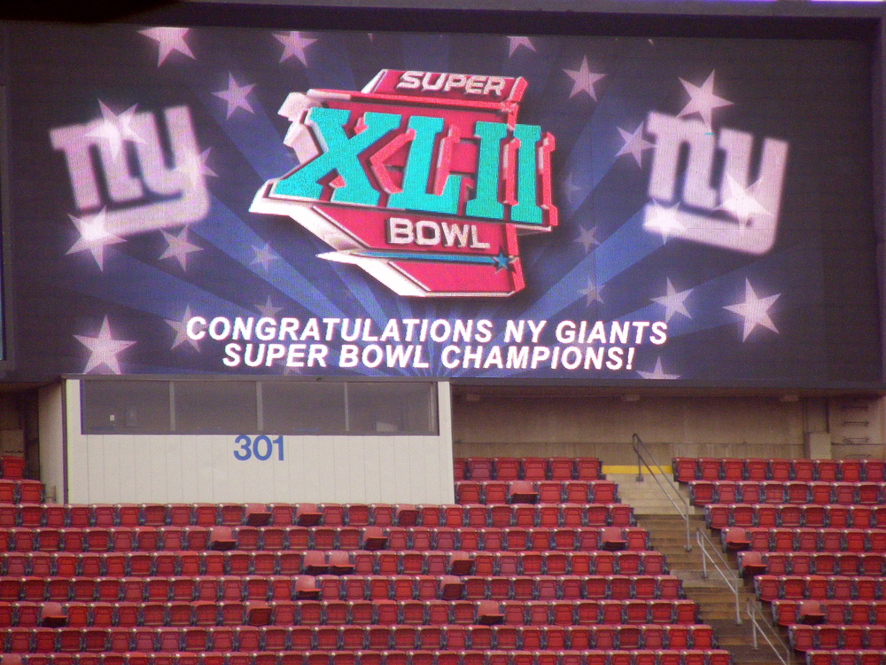 Super Bowl XLII: New York Giants defeated New England Patriots 17–14 at University of Phoenix Stadium in Glendale, Arizona.