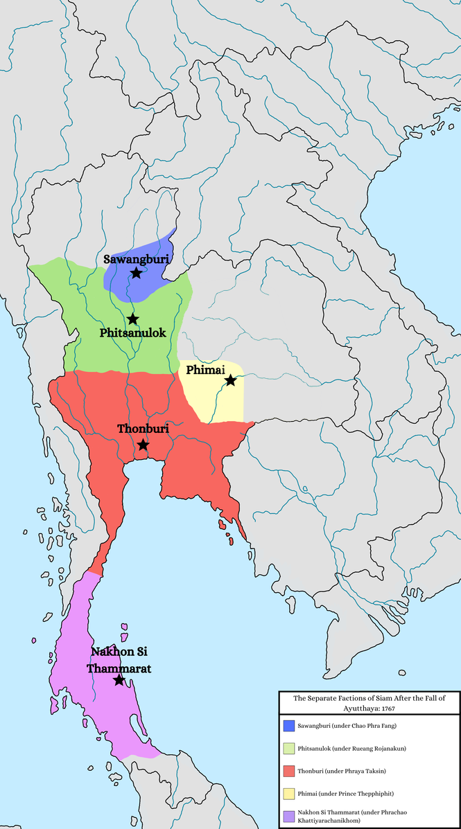 Creation of Thonburi Kingdom after Ayutthaya's downfall