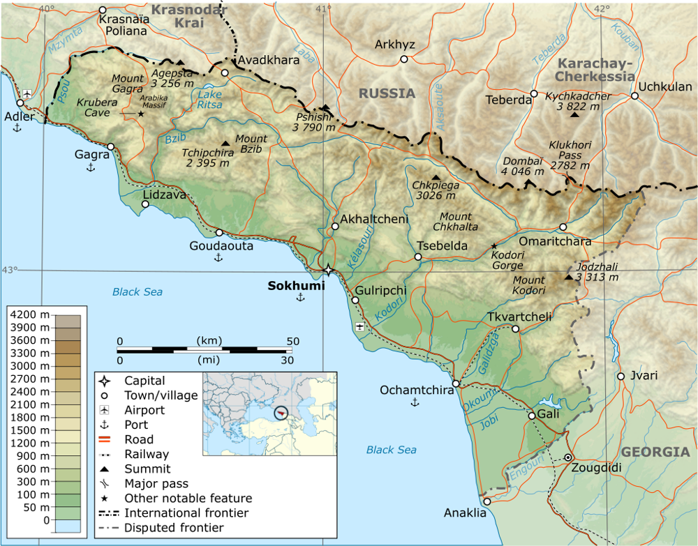 Abkhazia declares independence, sparking conflict with Georgia.