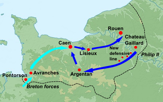 King Philip II conquers Normandy from King John in historic triumph.