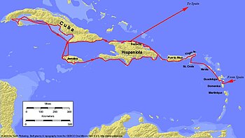 Christopher Columbus Visits the Island and Names it Dominica (Sunday Island)