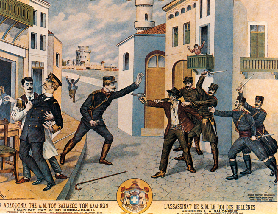 Assassination of King George I by anarchist subdued by authorities.
