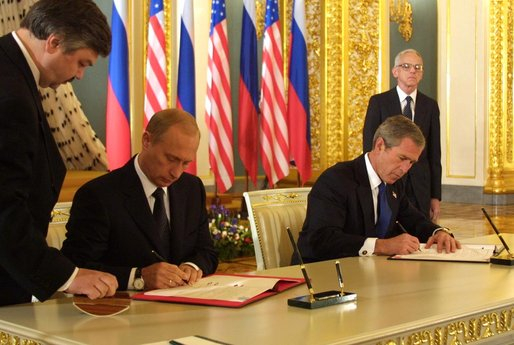 Vladimir Putin and George W. Bush Sign the Strategic Offensive Reductions Treaty (SORT) in Moscow