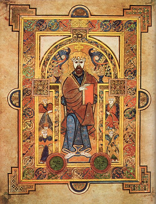The Book of Kells by Celtic monks' masterpiece of medieval art and Christian learning at Iona Monastery