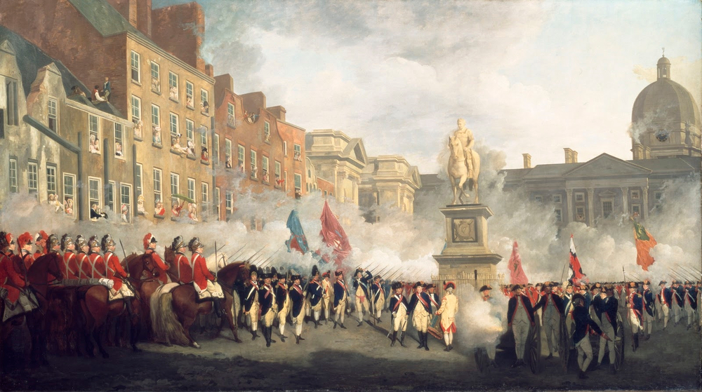 Establishment of Irish Volunteers for defense and legislative independence from Britain in 1778.