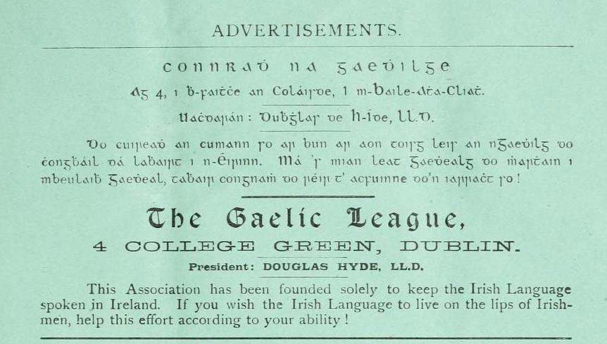 Beginning of Gaelic League marks the start of Irish Renaissance promoting Irish culture and language.