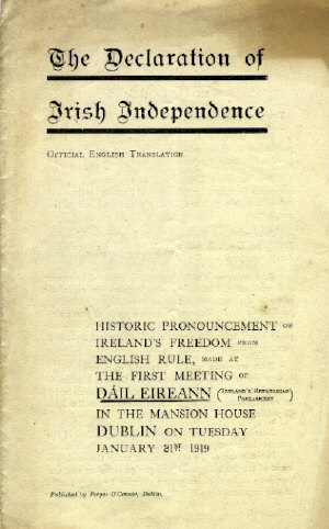 First Dáil declares Irish independence during Dublin meeting.