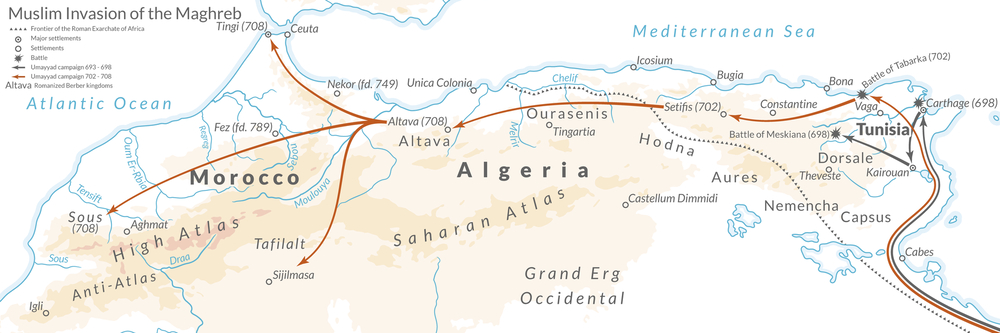 Beginning of Arab conquest in Tunisia changes region's history with lasting impact on culture.