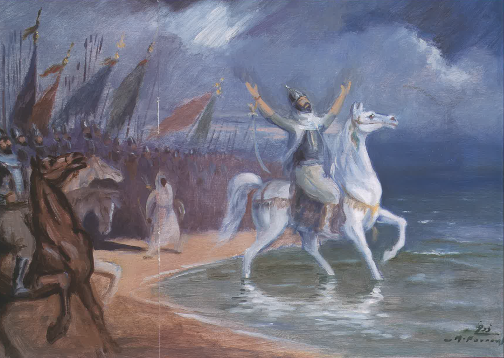Establishment of Kairouan by Uqba ibn Nafi, Arab-Muslim general, significant historical event.