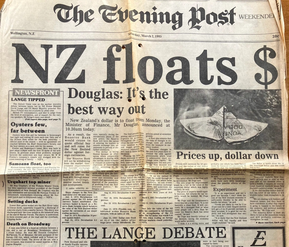 Currency float in New Zealand.