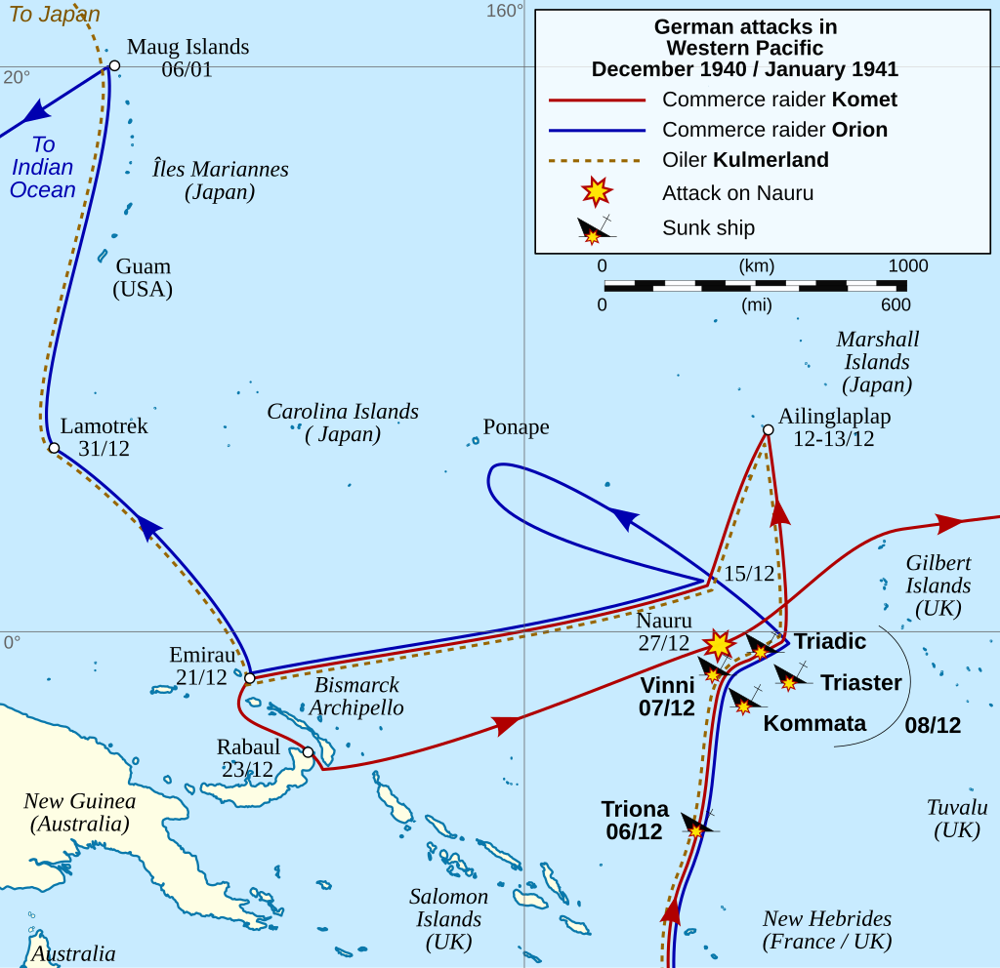 German Raider Orion sinks steamer Turakina near Cape Egmont.