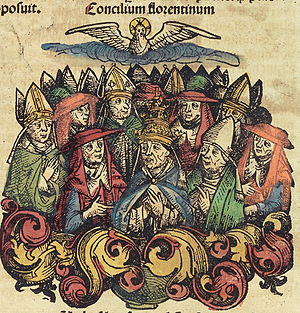 Council of Florence unifies Latin and Greek Christianity with Lithuania representatives present for negotiations.