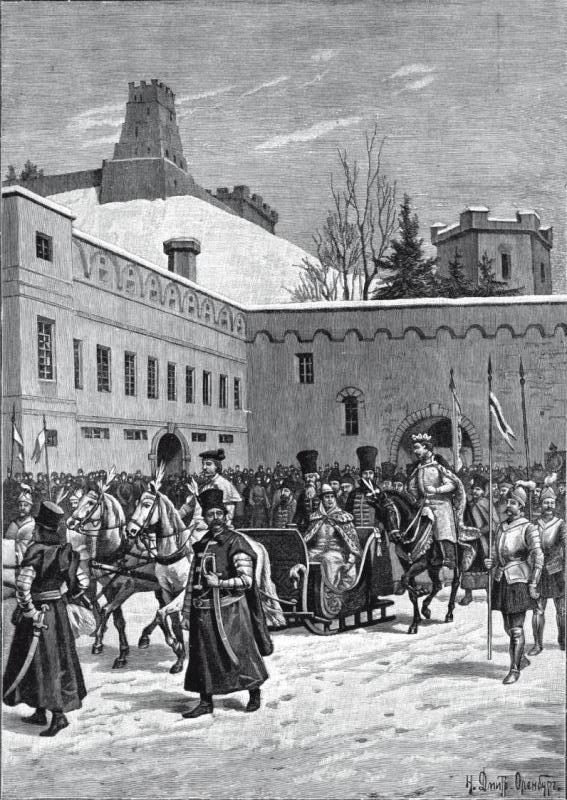 Duke Jagiellon strengthens diplomatic ties through marriage with Helena of Moscow.