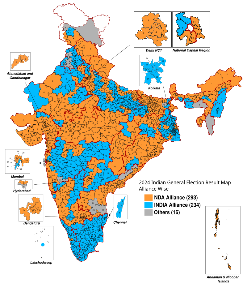 Indian general election: BJP loses majority but NDA retains power with strategic alliances.