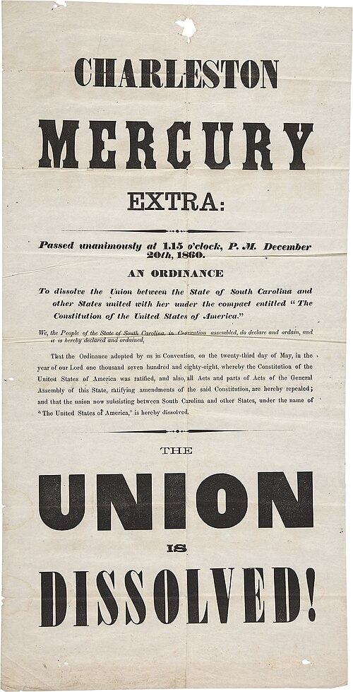 South Carolina Secedes from the Union