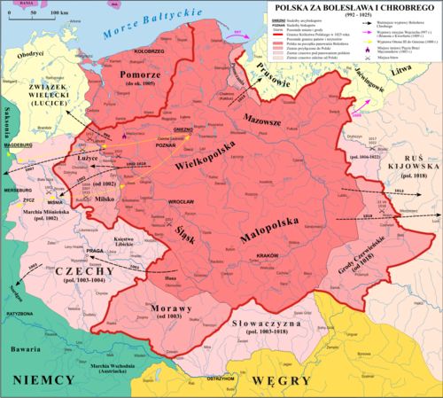 First war against Henry II: Polish King Bolesław I the Brave battles German Emperor.