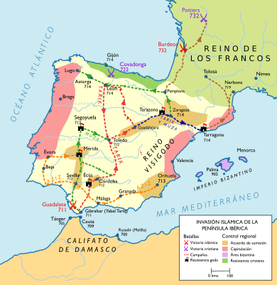 Forces loyal to Pelagius defeated a Umayyad army in the Picos de Europa valley.