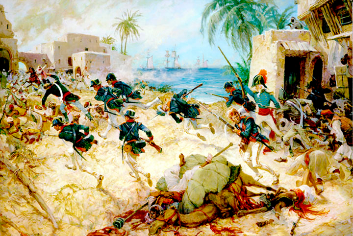 US Marines seize Derne from Tripoli Pasha using mercenaries in Battle of Derne.