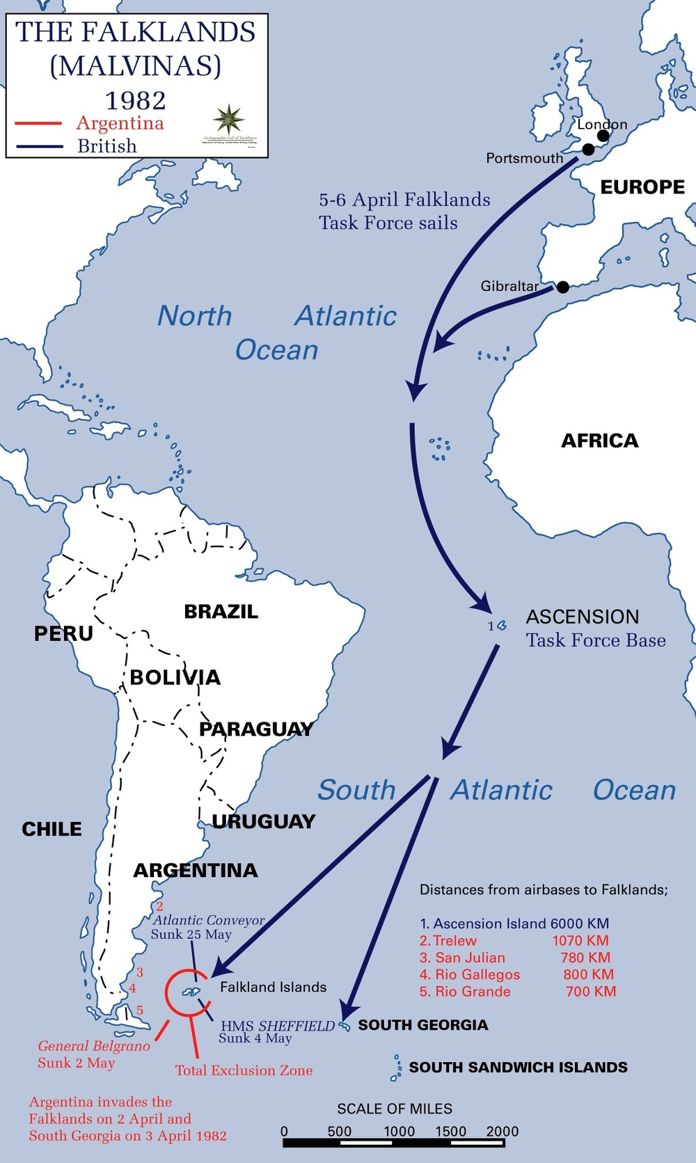 End of Falklands War, Argentina surrenders to the United Kingdom after military conflict.