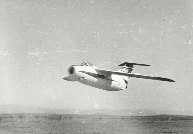 First flight of Latin America's first jet fighter, FMA IAe 33 Pulqui II.